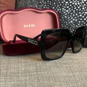 Never worn!  Gucci rhinestone Black Oversized Sunglasses